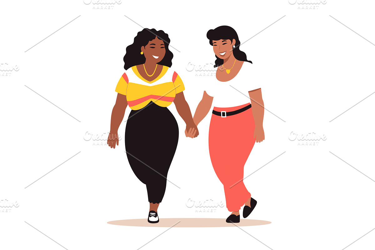 Two women holding hands, walking, a Person Illustration by Vectorstockersland