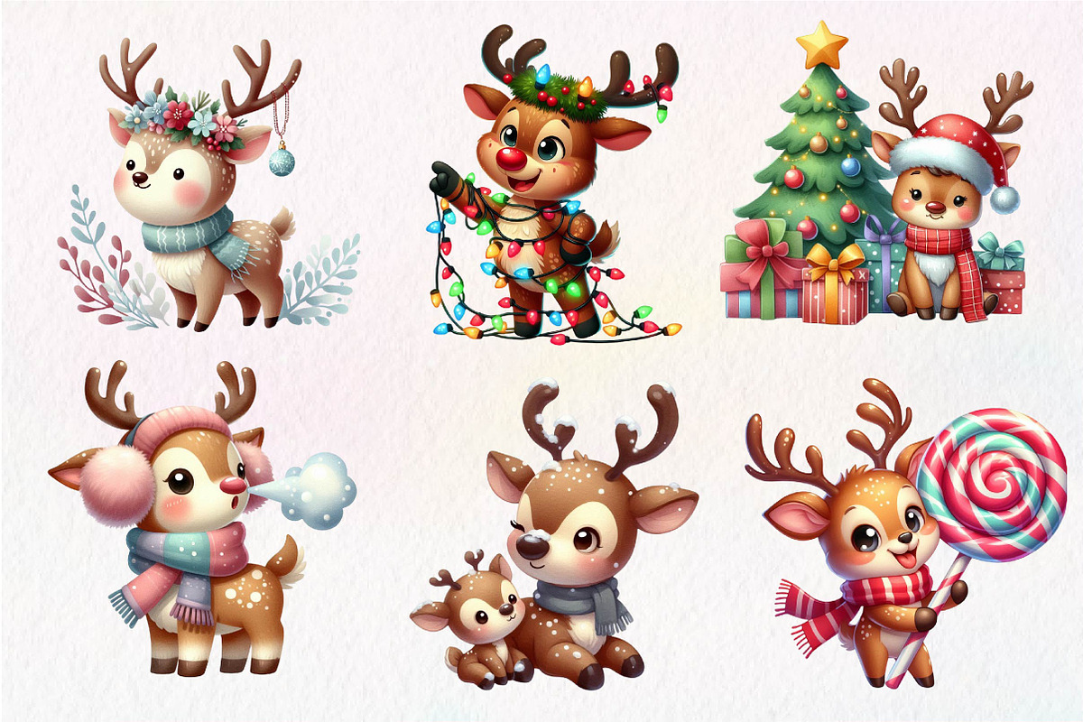 Cute Reindeer Christmas Clipart, an Illustration by Dream Creation (Photo 4 of 6)