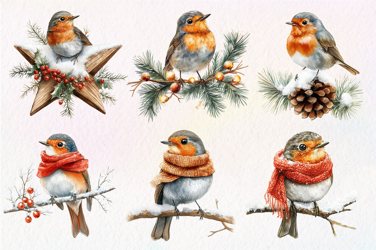 Christmas Robin Bird Clipart, an Illustration by Dream Creation (Photo 5 of 6)