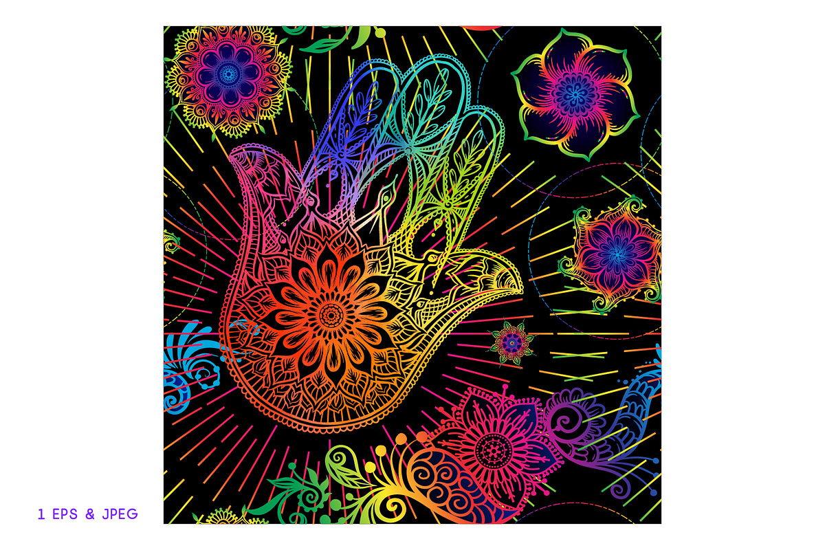 Neon Hamsa Seamless Pattern, a Pattern Graphic by Elen-Lane (Photo 2 of 2)