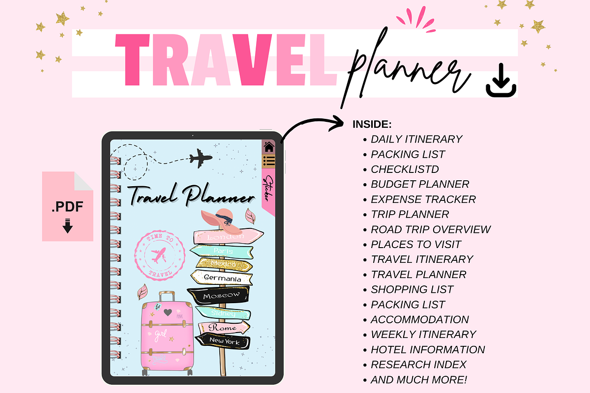 Chic Digital Travel Planner for Girl, a Templates & Theme by bellaROSEworkshop (Photo 7 of 10)