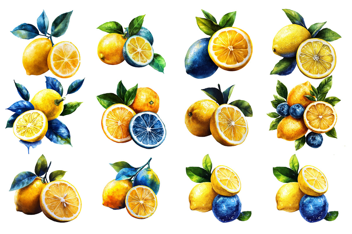 Yellow & Blue Lemon Sublimation PNG, an Illustration by SinaCreation (Photo 2 of 5)