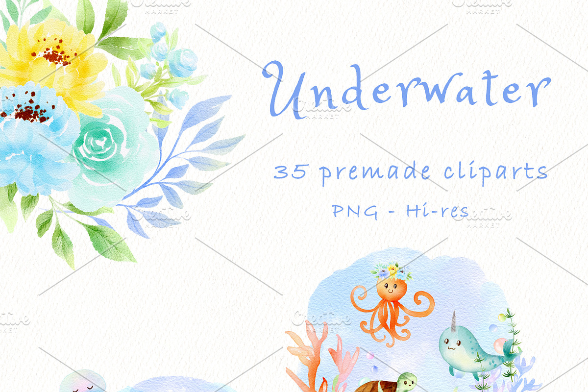 UNDERWATER SEA CLIPART, an Animal Illustration by heyiamalice (Photo 5 of 13)