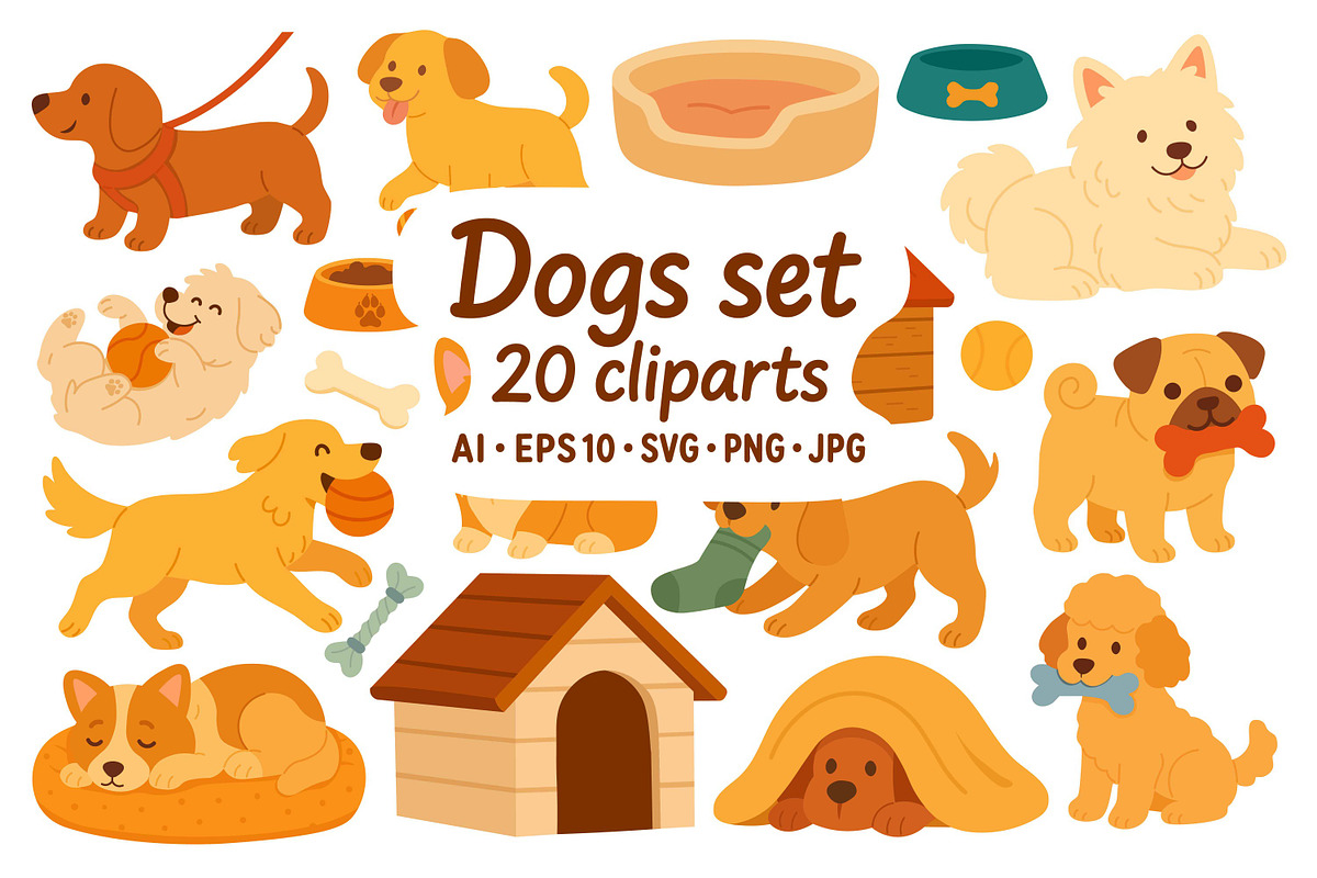 Cute Dogs Clipart Set, an Animal Illustration by ananastya (Photo 1 of 3)