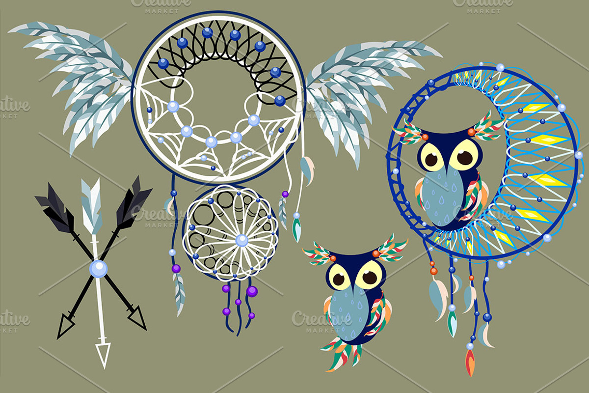 Aztec Owl Dreamcatcher, an Object Graphic by AntonyChernianu