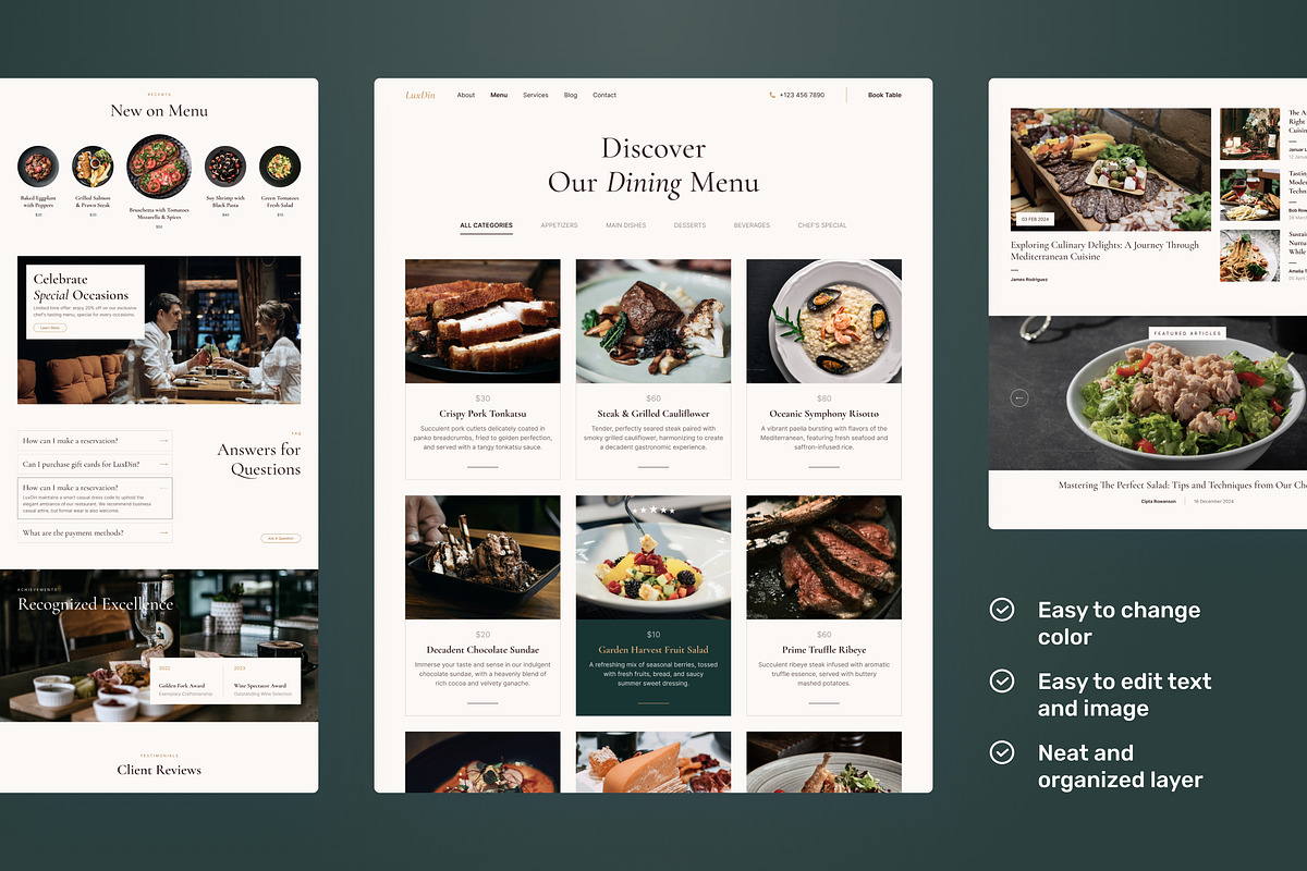LuxDin - Restaurant Website, an UI Kit Template by peterdraw (Photo 4 of 9)