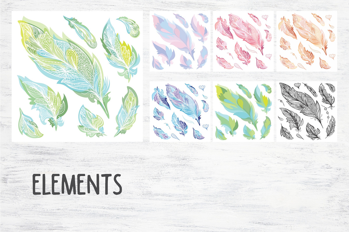 Bohemian Feathers Vector Set, a Decorative Illustration by kisikoida (Photo 16 of 16)
