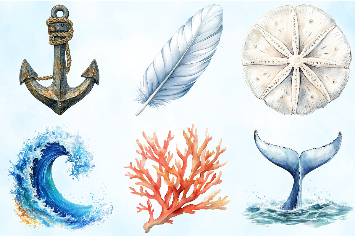 Watercolor Coastal Serenity Clipart, an Illustration by Craft Nest (Photo 4 of 6)