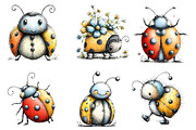 Whimsical ladybug Clipart Bundle, an Illustration by Designworld (Thumbnail 2 of 5)