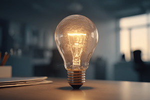 Light bulb shining in office space, a Photo by Beautiful things