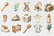Watercolor Neutral Baby Shower Clipa, an Illustration by Rose Art (Thumbnail 2 of 5)
