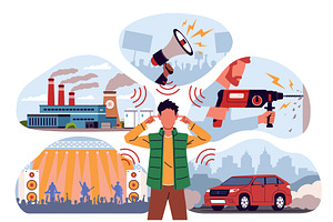 Noise sources. Man puts fingers in, an Illustration by YummyBuum