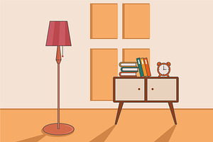 sideboard bookcase interior vector, a Decorative Illustration by zyxroun shop