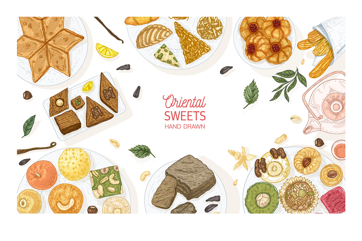 Oriental sweets set + backgrounds, a Food Illustration by Good Studio (Photo 6 of 21)