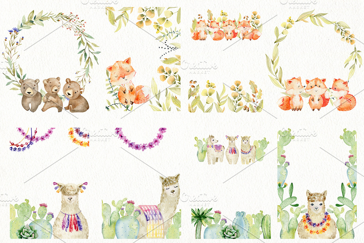 48 watercolor frames with animals., an Animal Illustration by TaPilipa (Photo 3 of 6)