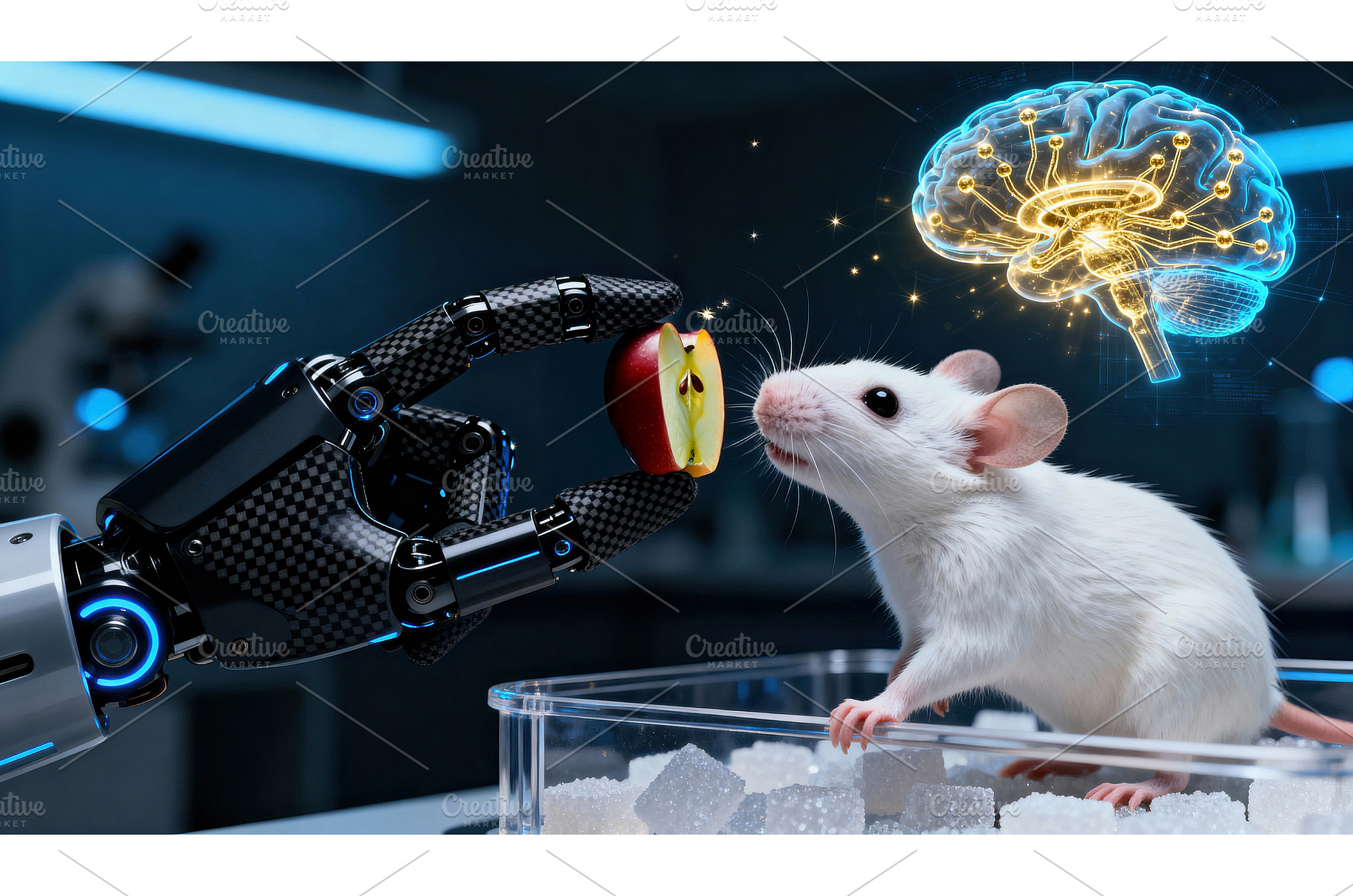 White lab mouse interacting with, a Technology Photo by tilialucida