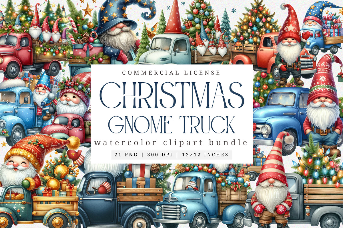 Christmas Gnome and truck clipart, an Illustration by SinaCreation (Photo 1 of 7)