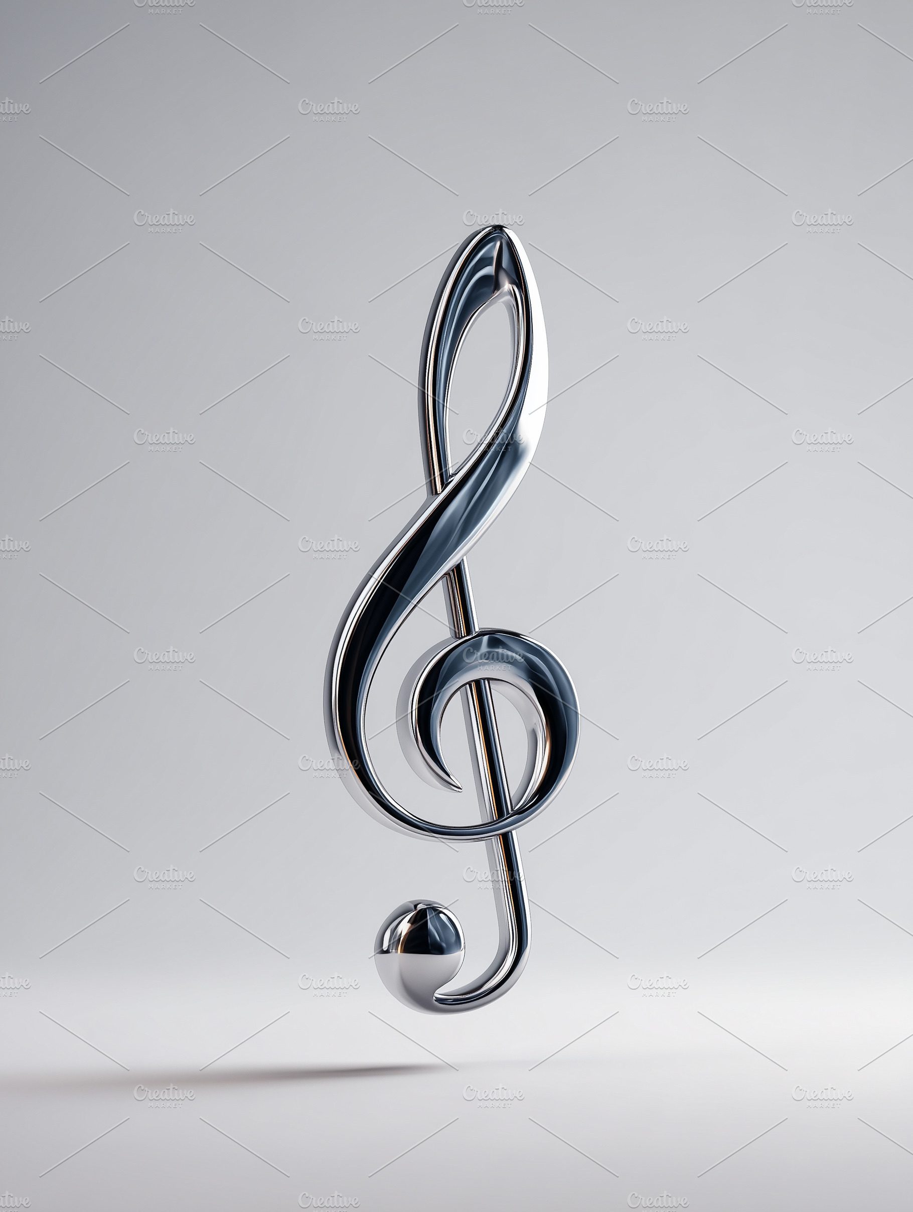 Silver 3D treble clef on gray, an Arts & Entertainment Photo by MistyDay