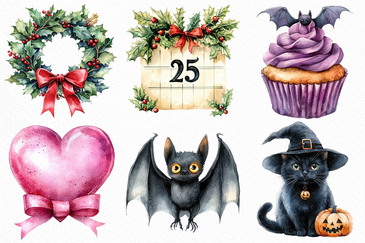 Watercolor Holiday Clipart Bundle, an Illustration by Craft Nest (Photo 5 of 6)