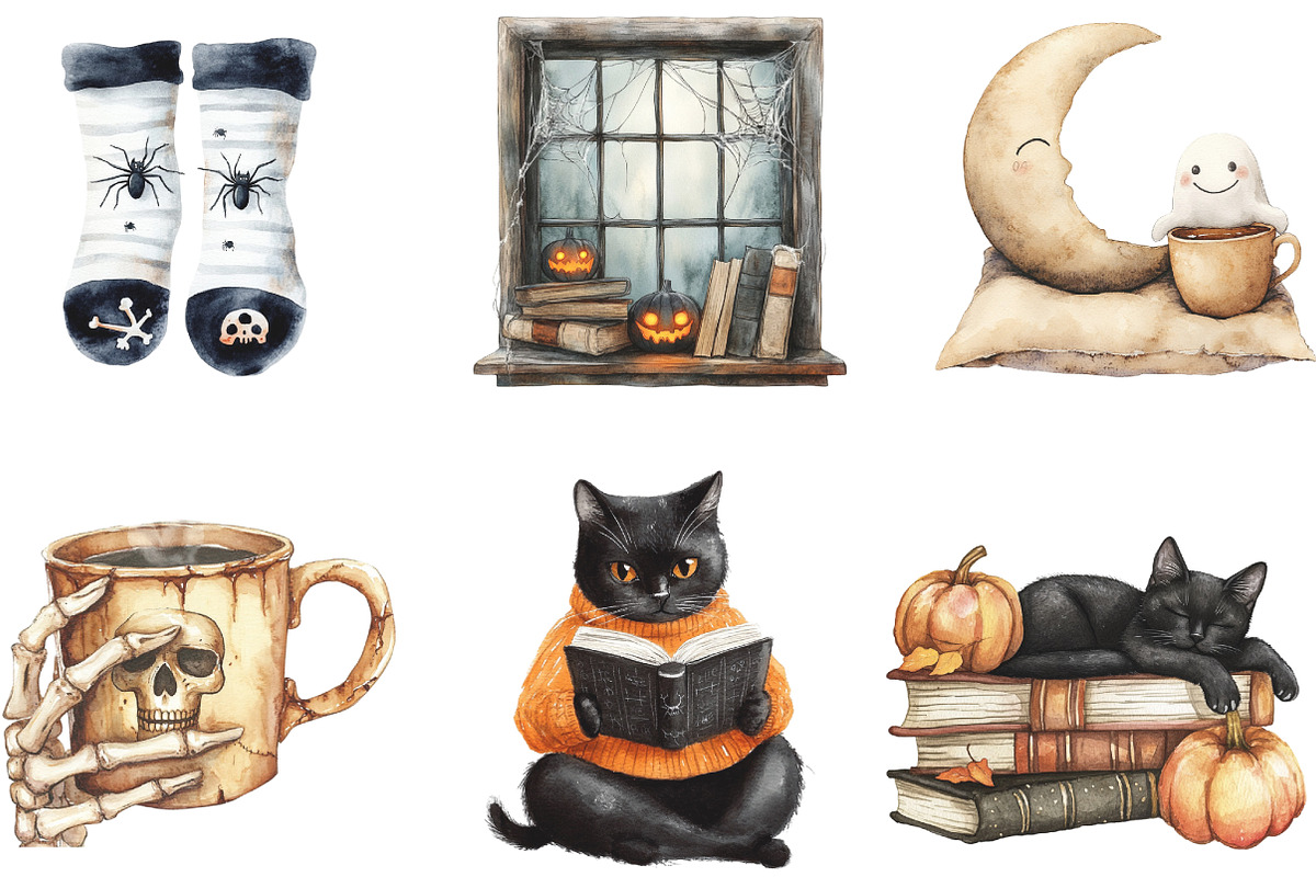Creepy and Cozy Halloween-Clipart, an Illustration by CraftArtStudio (Photo 2 of 6)