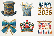 Faux Embroidery New Year Clipart, a Seasonal Illustration by RobertsArt (Thumbnail 3 of 7)