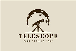 telescope and  moon logo vintage, a Branding & Logo Template by zyxroun shop