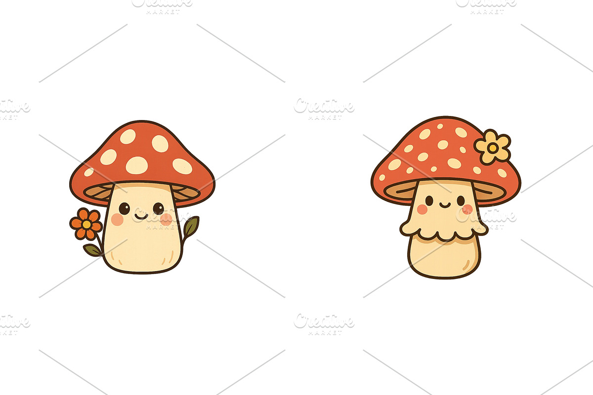 Cute cartoon mushrooms with smiling, an Illustration by ZinetroN