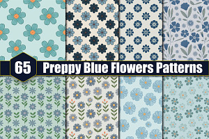 65 Preppy Blue Flowers Patterns, a Pattern Graphic by protabsorkar11