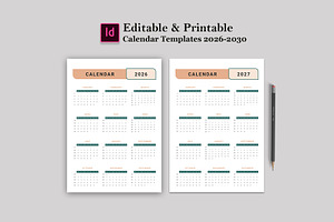 Calendar Template 2026-2030, a Stationery Template by Design Zone