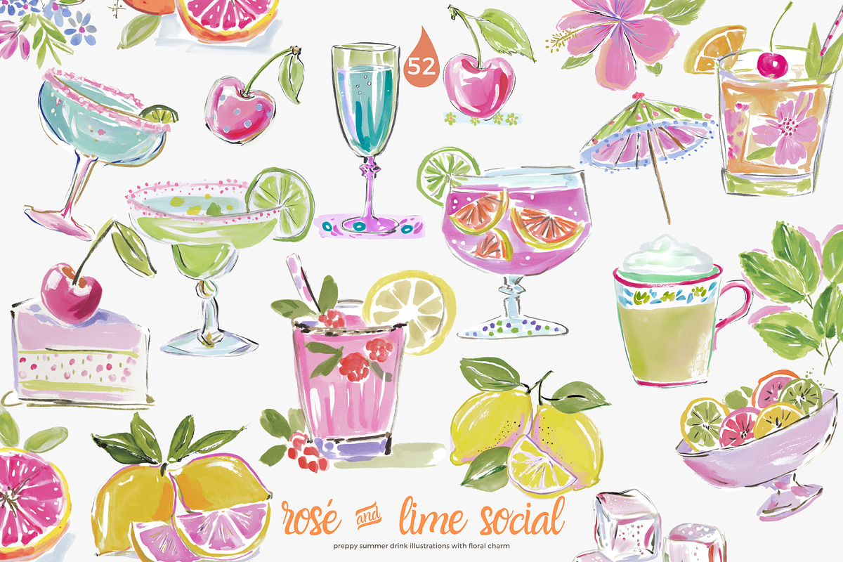 cocktail watercolor clipart set, a Decorative Illustration by Patishop Art (Photo 2 of 10)