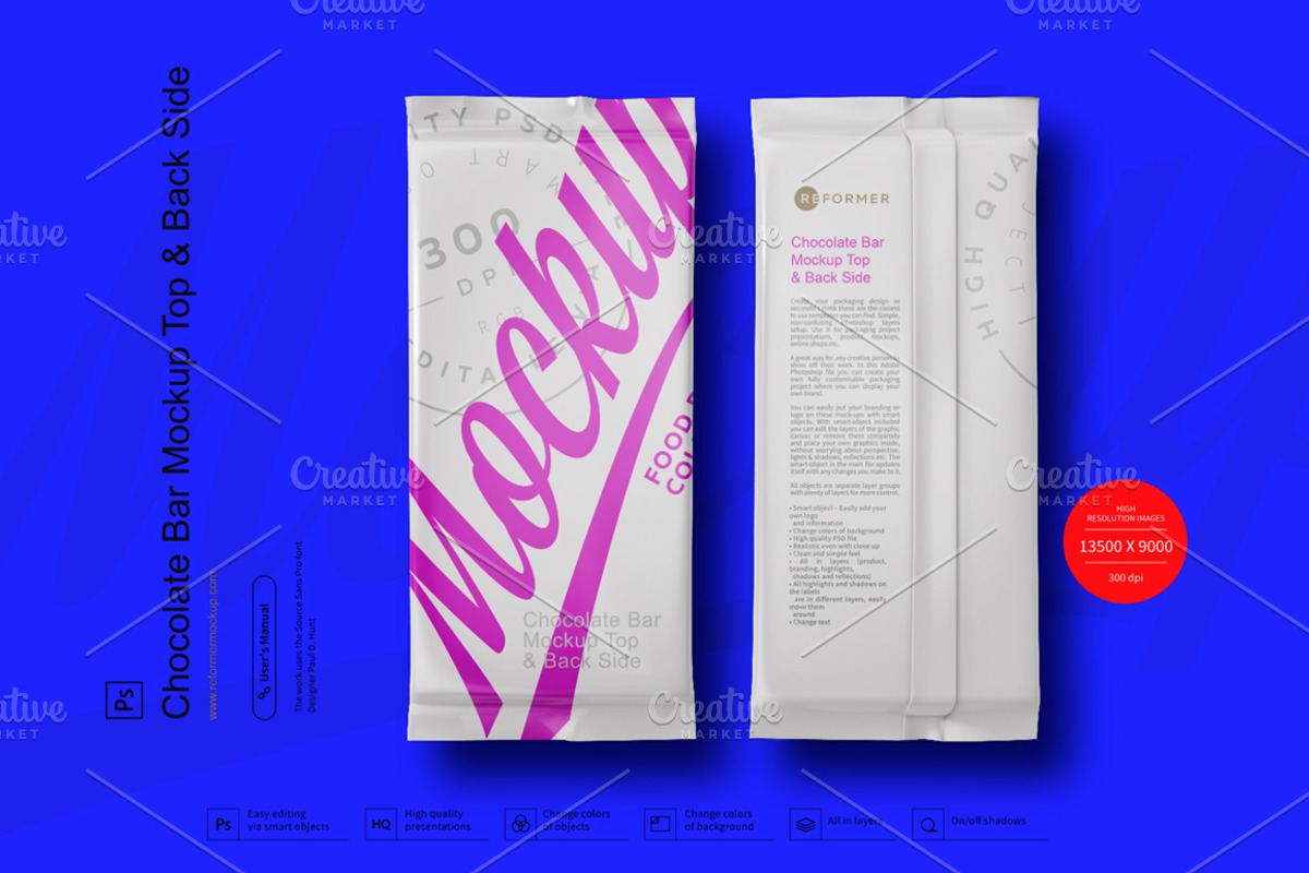 Chocolate Bar Mockup Top & Back Side, a Packaging Mockup by Reformer Mockup (Photo 3 of 6)
