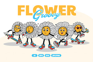 Retro Flower Mascot Illustration, an Object Illustration by Decoconio Design