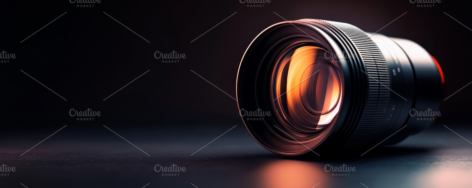 Close-up of a professional camera lens with a warm glow, an Abstract Photo by Natalia Klenova's Shop