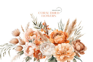 Boho Coral Dried Floral Clipart