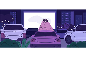 Car street cinema. Drive movie, a Person Illustration by YummyBuum