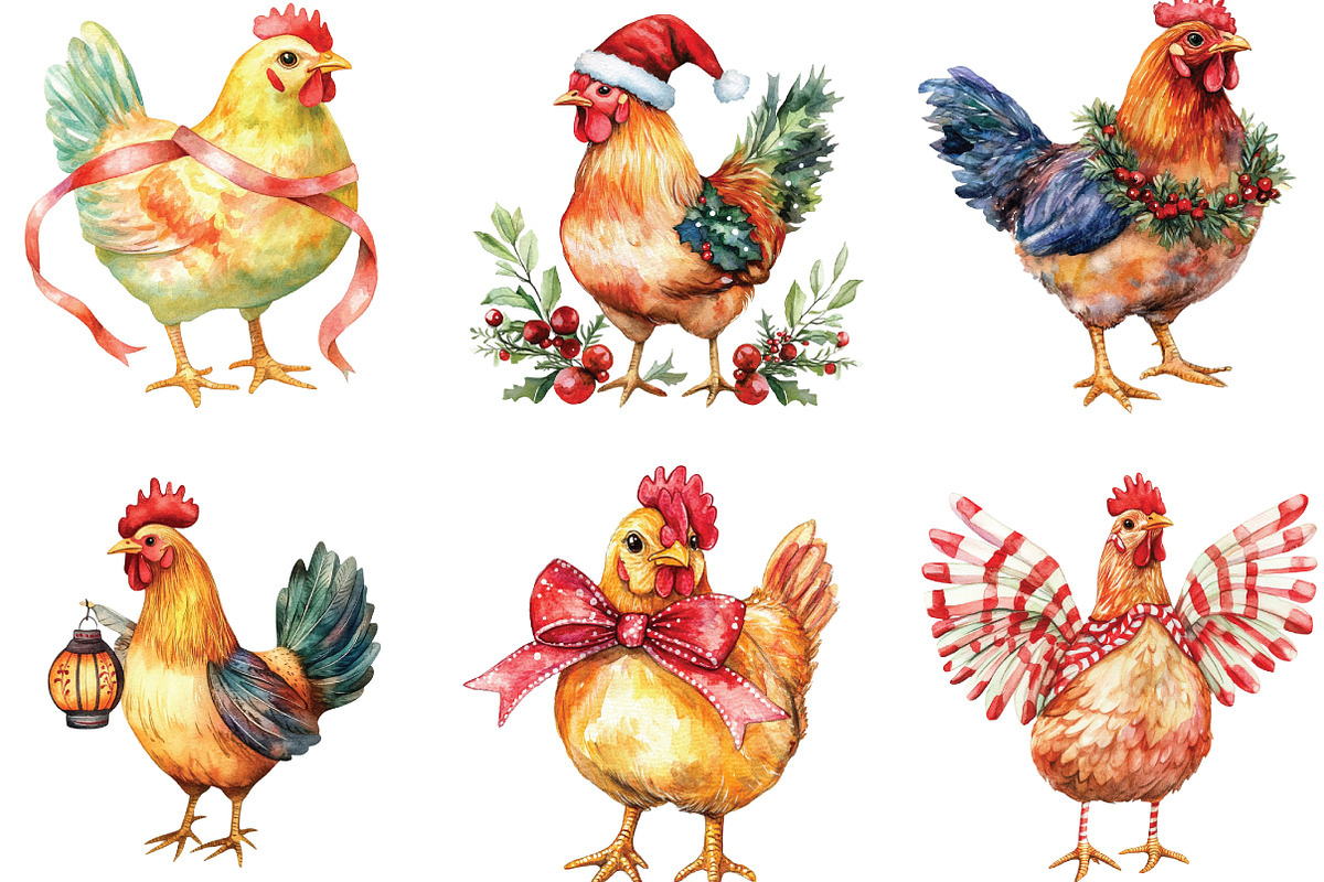 Funny Christmas Chicken Clipart, an Illustration by CraftArtStudio (Photo 3 of 6)
