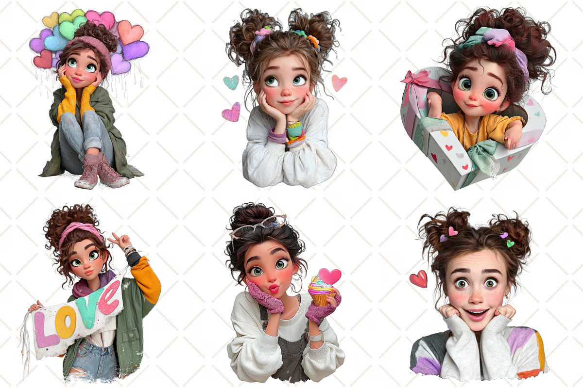 Whimsical Valentine Girl Clipart, an Illustration by Black Bird Studio (Photo 2 of 6)