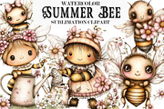Watercolor Summer Bee Clipart, a Seasonal Illustration by Designking (Thumbnail 1 of 5)