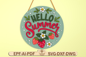 Happy Summer Door Sign SVG File, a Pattern Graphic by Lasercutiny