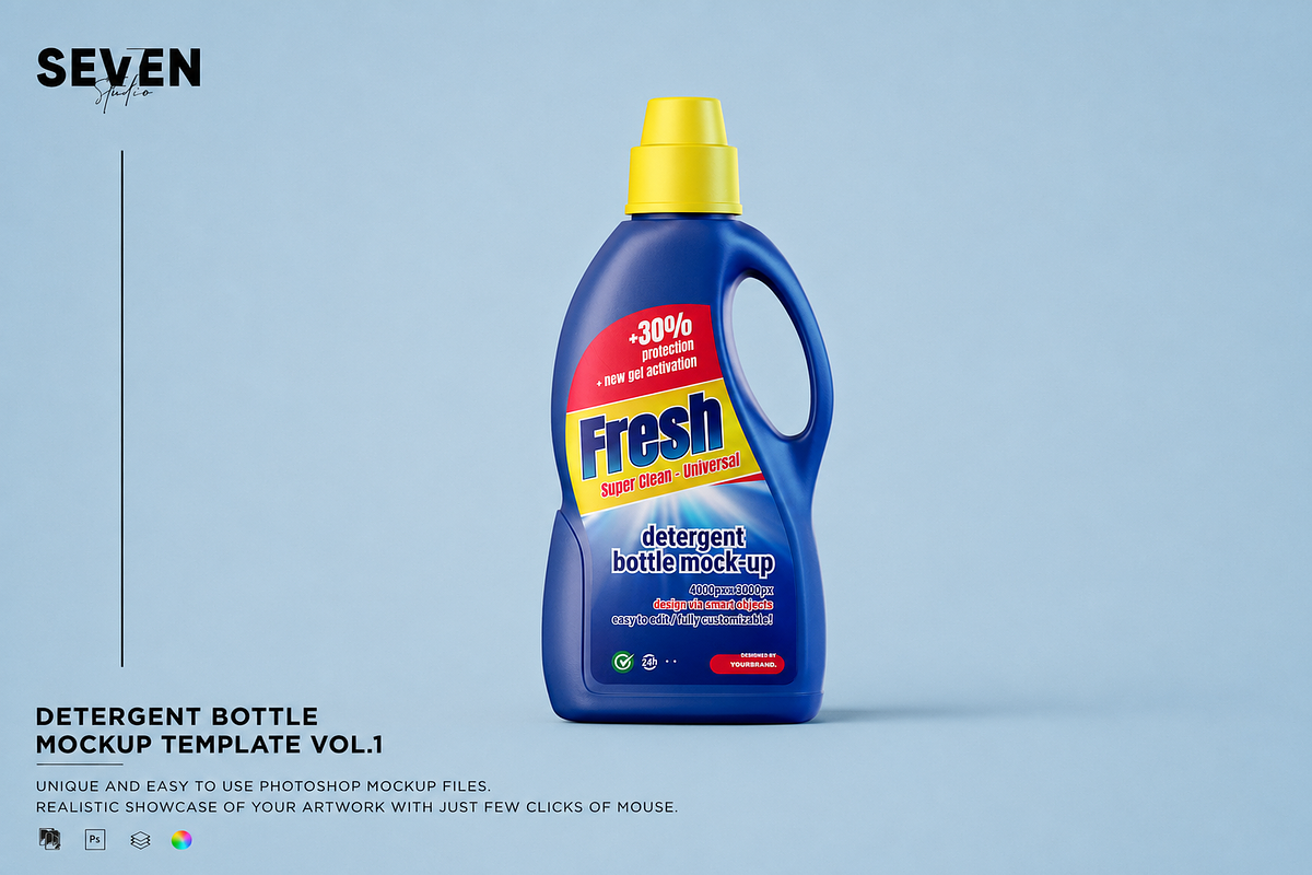 Liquid Detergent Bottle Mockup, a Household Mockup by Se٧enStudio (Photo 1 of 2)