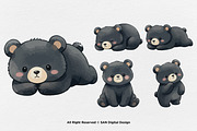 15 Bundle Watercolor Black Bear Cute, an Animal Illustration by Morspective (Thumbnail 5 of 8)