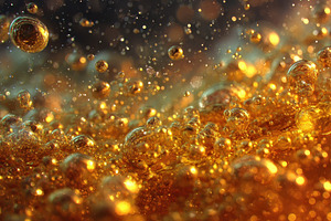 Golden liquid bubbles abstract backg, a Photo by Pixeness Studio