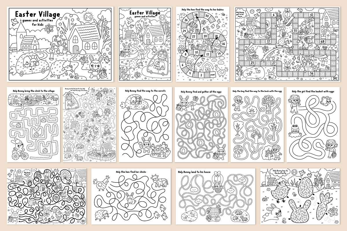 Easter village coloring games, an Education Illustration by Lexi Claus (Photo 2 of 16)