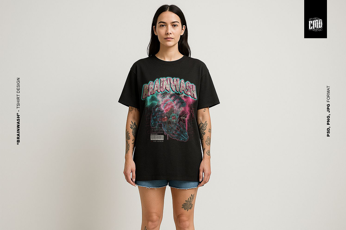 BRAINWASH - Cyber T-Shirt Design, an Object Graphic by Cmd Project (Photo 7 of 9)