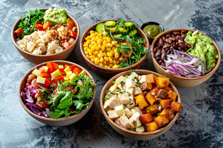 Colorful Assortment of Fresh Salads, a Photo by Tanuart