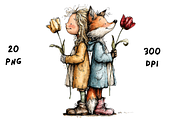Whimsical Floral Girl & Fox Clipart, an Animal Illustration by GiraffeCreative (Thumbnail 16 of 20)