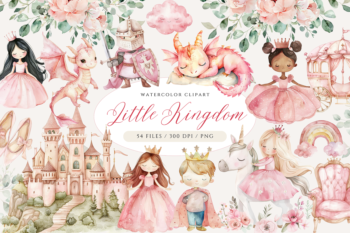 Pink Princess Clipart, Dragons, a Person Illustration by ClipArtCharm (Photo 1 of 6)