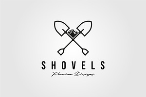 Shovel Cross Line Icon Logo Vintage