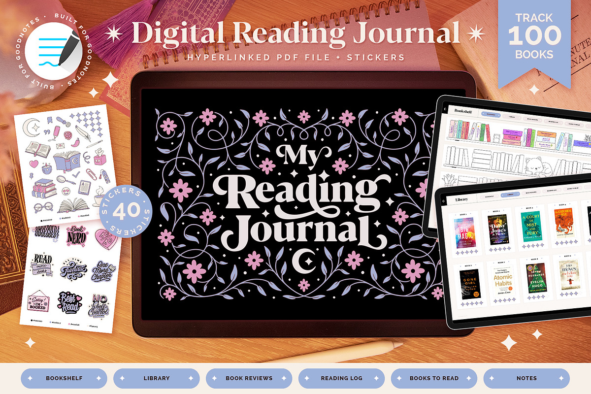 Digital Reading Journal – Blue, a Stationery Template by Aurelie Maron (Photo 1 of 9)