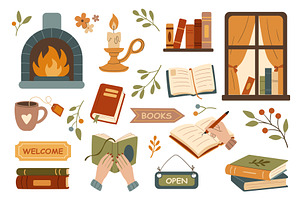 Cozy Bookshop Set, an Education Illustration by alexdndz